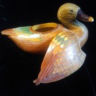 Vintage Duck Basket Green Zhejiang Wicker Rattan W lid Rare