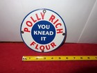 Vintage Polly Rich Flour U Knead It Bread 6  Porcelain Metal Country Store Sign 