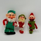 3ct Lot Christmas Pixie Elves Bearded Gnome Ornaments Fabric Red Green Japan Vtg