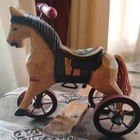 Vtg Folk Art Style Wooden Primitive Look Horse On Wheels Pull Toy Decoration