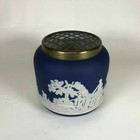 19th Century Adams Dark Blue Jasperware Vase With Metal Frog 