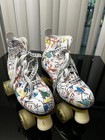 Nicenicen White Graffiti Print Quad Roller Skates Yellow Plates Cream Wheels 37