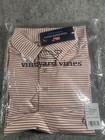 Nwt Vineyard Vines Performance Golf White   Rust Striped Polo Shirt Mens Size M