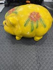 Vtg Large Silvestri Bros Co 1966 Vintage Yellow Piggy Bank Floral Ceramic Flower