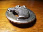 Vintage Antique French White  2 Cats In A Sabot  shoe   Large Oval Metal Button