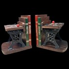  school Daze  Enesco Wooden And Cast Iron Bookends Vintage 1975
