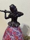 Vintage Art Deco Lady Playing Violin In Rose Glass Dress Night Light Lamp 