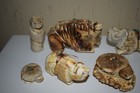 Lot 9 Zuni Buffalo Bear Beaver Turtle Fetish Carved Wood Offering Signed Nice