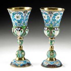 Antique 19th C  Russian Cloisonne   Gilt Silver Chalices  pr 