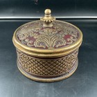 Vintage Ornate Gilt Brass Dresser Box Large 6 5  Round Trinket Powder Casket