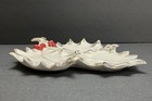 Vintage Ceramic Mold Holly Leaf Candy Dish Tray Retro Cottage Christmas Decor