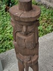 Vintage Hand Carved Wood Statue Tiki Mountain Man In Hat With Cane Grinning