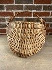 Vintage Primitive Hand Woven Split Oak Buttocks Handle Egg Gathering Basket 1985