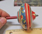 Vintage Tin Toy Top  Made In Usa  Great Graphics  Beautiful Art Tin Lithograph