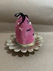 Vintage Pin Cushion Flower Lady Pink Velvet And Gold Tone Brass Metal C  1960s