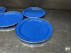 Blue Speckled Enamelware Metal  Camping 10    Dinner Plates Set Of 5