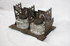 Antique Metal Inkwell  Victorian Double Inkstand  England 1890  H302