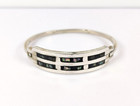 Vintage Alpaca Mexico Abalone Inlay Rectangular Hinged Bangle Bracelet