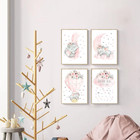 Nursery Wall Decor Set Of 4 Baby Girl Room Decor Elephant 8 x10  Pink Elephant