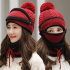 3in1 Winter Women Ladies Thick Knitted Pom Hat And Scarf  Mask Set Soft Warm Hat