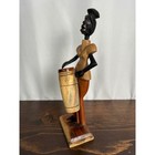 Hand Carved Wood African Woman Drummer Figurine Folk Art Signed Sculpture Cuba