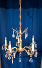Vintage Ornate French Spanish Brass 5 Arm Light Chandelier W  Lead Crystals 40s
