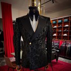Black Jacquard Men s Suit Peak Lapel Formal Wedding Groom Tuxedo Party Prom 2pcs