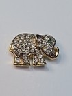 Elephant Lapel Pin Very Small Encrusted W  Clear Faceted Faux Gems   Green Eye