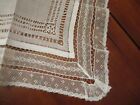 Antique vintage  White Wedding Lace Linen Drawn Work Hanky Handkerchief 11 