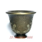 Old Chinese Tibet Bronze Carving Auspicious Symbol Cup Bowl Ancient Collectible