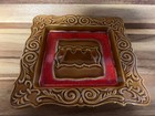 Large 1970   s Vintage Usa Ea-10-2s - Drip Glaze Ceramic Ashtray  Brown   Red