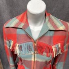 Vtg Siesta Western Jacket Coat Fringe Plaid Wool Cowboy Rockabilly Jacket Womens