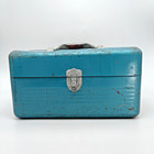 Vtg Simonsen Green Teal Metal Tool Tackle Box 14  X 8  2 Trays Industrial Patina