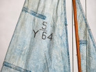 Antique Wooden Pond Yacht Sailboat Model With Display Stand From England