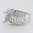 Sterling Silver Semi Mount Ring Setting Round Rd 12x12mm Baguette 3 Row