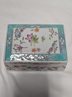 Antique Chinese Porcelain Famille Floral Lidded Trinket Box Hand Painted  