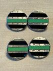 Vintage Sterling Silver Round Cuff Links Green Black Gold Tone