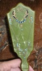 Vtg Art Nouveau Jeweled Green Marbled Lucite Mirror And Brush Set 