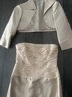 Teri Jon Dress Womens 16 Beige Strapless Silk Beaded Gown Bolero Jacket Formal