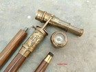 Wooden Walking Stick Cane With Dollond London Brass Telescope Compass On Top 39 