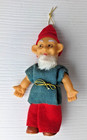 Vtg Christmas  Felt 5  Gnomes Elf Dwarf Brownie Pixie Rubber Face Japan Ornament