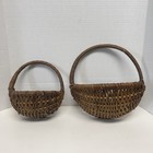 Vtg Set Wicker Hanging Baskets Wall Pocket Woven Cottagecore Rustic Nesting 9x10