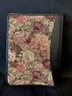 Vtg Franklin Covey Black Leather Tapestry Zip 7 Ring Binder Organizer 10  X 8 