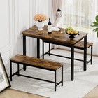 3 Piece Dining Table Set Table W  2 Benches Kitchen Breakfast Furniture New