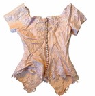 Vintage Pink Satin Lace Corset Top Floral Pattern With Button Closure Fairy