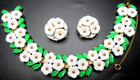 Trifari White   Green Flowers Vintage Bracelet Earring Set