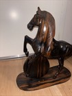 Antique Handmade Dark Walnut Horse Statue Equestrian Heavy Beautiful     
