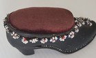 Vintage Leather Shoe Beaded Flower Embellishment Pin Cushion