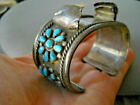 Old Heavy Native American Turquoise Flower Clusters Sterl  Silver Watch Bracelet