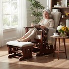 Solid Wood Glider And Ottoman Set Rubber Wood Rocking Chair  cream White Cushion